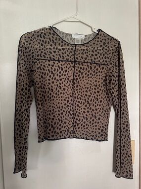 Kinross Leopard-Print Sheer Long Sleeve Top in Brown and Black